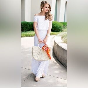 Lilly Pulitzer White Lace Off-Shoulder set skirts and top